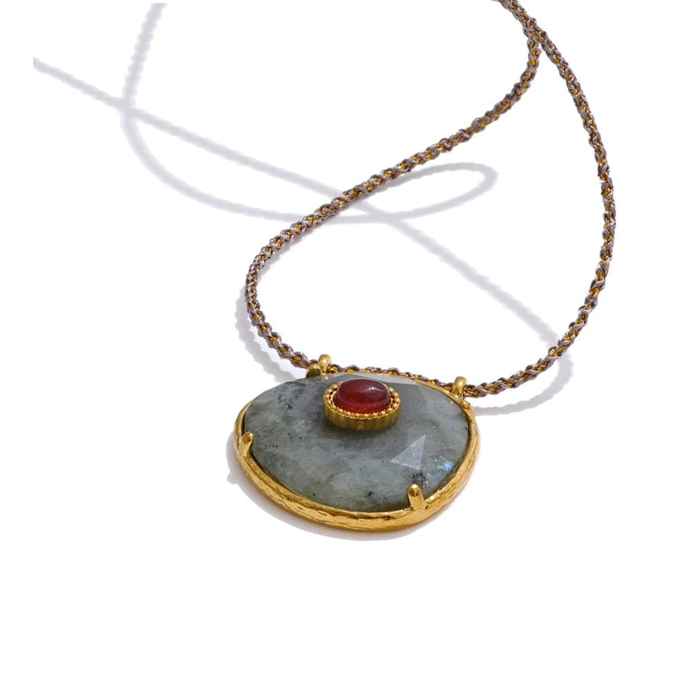 Gold-plated stainless steel necklace with natural stone pendant.