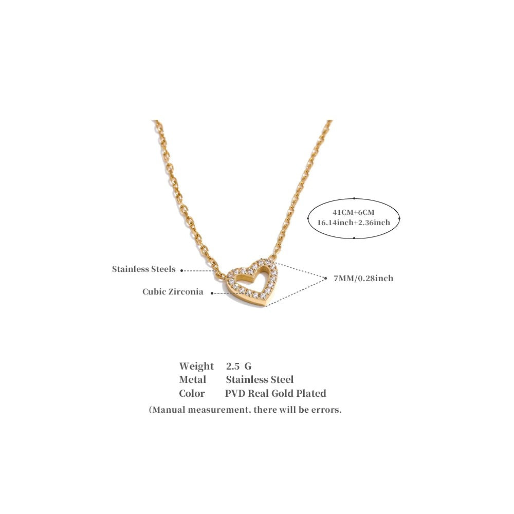 Cubic zirconia heart necklace in gold-plated stainless steel with cubic zirconia.