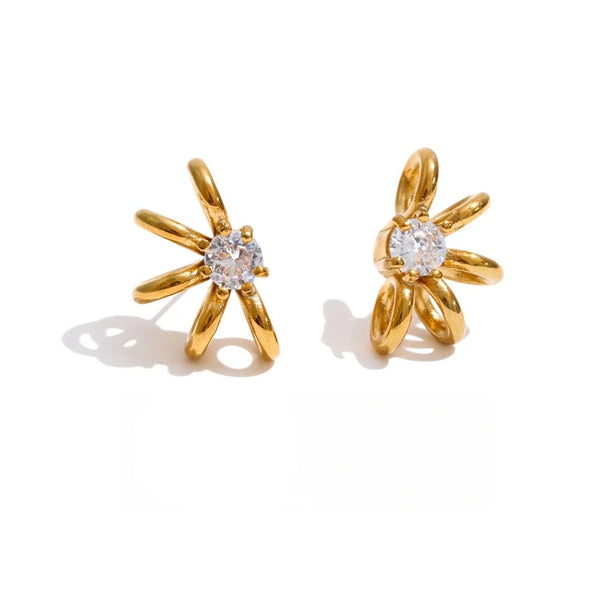 Cubic Zirconia Geometric Earrings — Gold-Plated Stainless Steel with Cubic Zirconia · PS1425