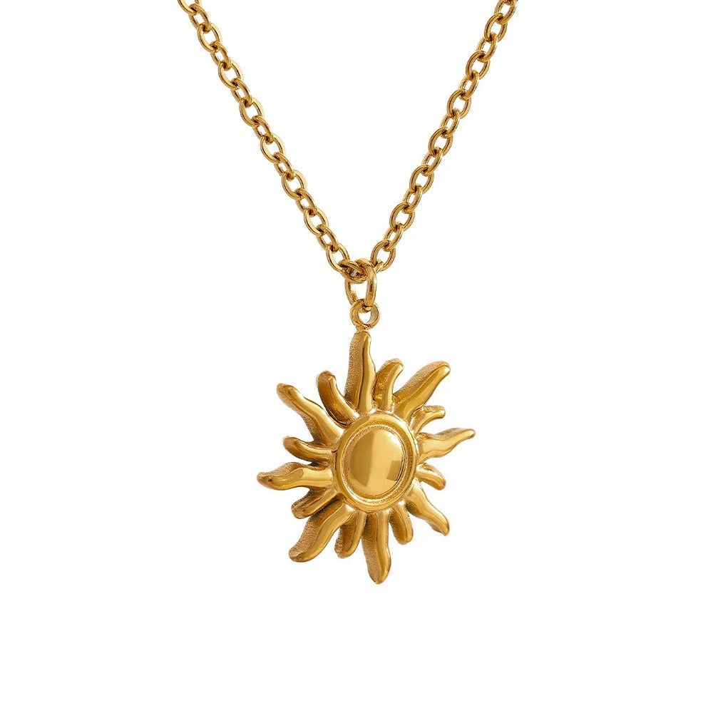 Gold-plated stainless steel necklace with a sun pendant.