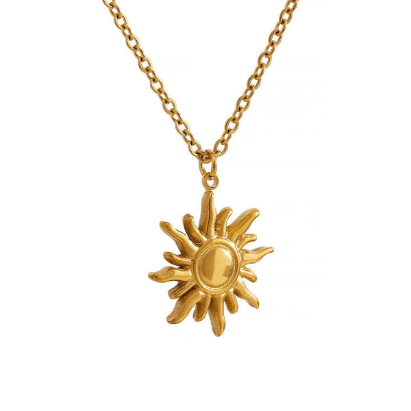 Gold-plated stainless steel necklace with a sun pendant.