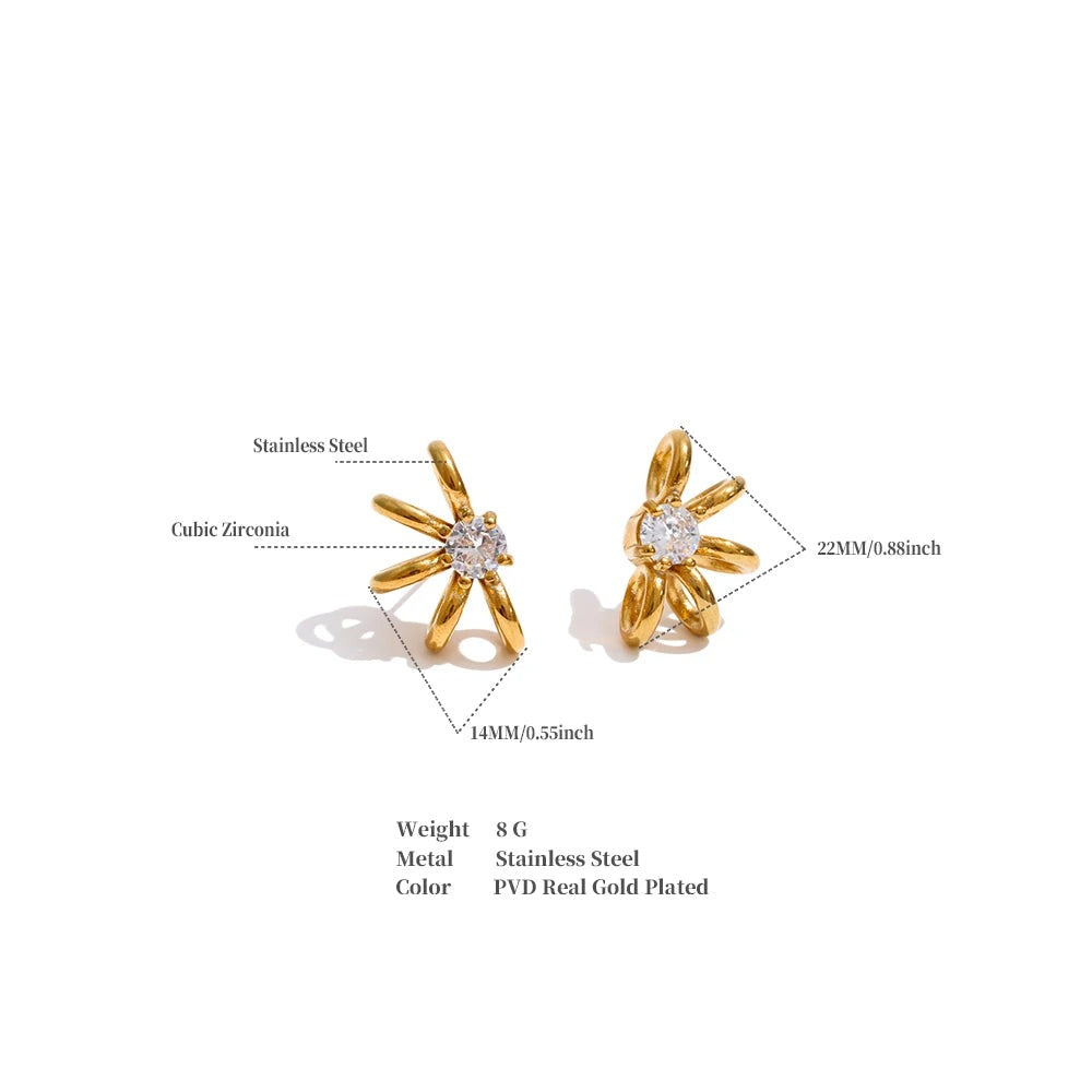 Cubic Zirconia Geometric Earrings — Gold-Plated Stainless Steel with Cubic Zirconia · PS1425