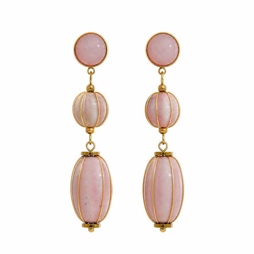 Gold-plated stainless steel earrings with pink marble beads.