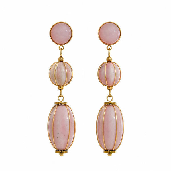 Gold-plated stainless steel earrings with pink marble beads.