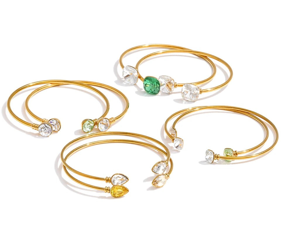 Crystal Geometric Bracelet — Gold-Plated Stainless Steel with Crystal · PS1121