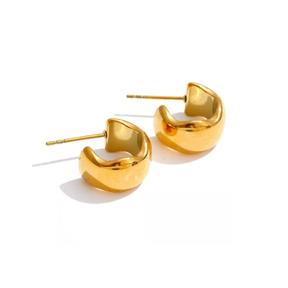 Gold-plated stainless steel earrings with a unique crescent shape.