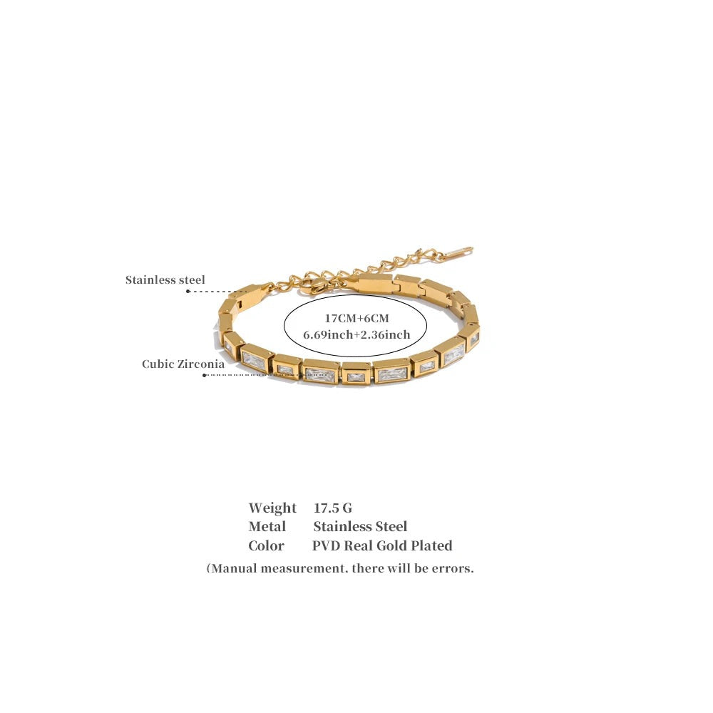 Cubic Zirconia Geometric Chain Bracelet — Gold-Plated Stainless Steel with Cubic Zirconia · PS1955