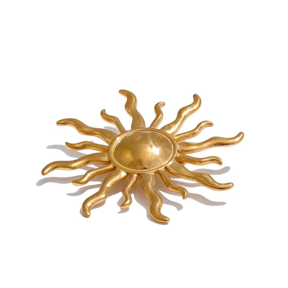 Sun Geometric Brooch — Gold-Plated Stainless Steel · PS1673