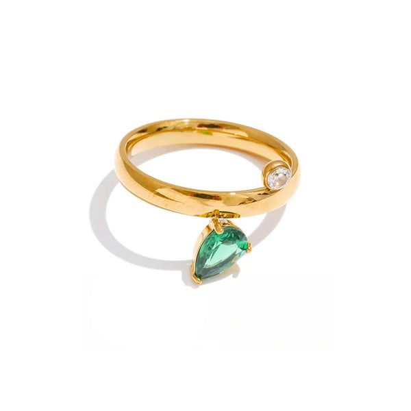 Gold-plated stainless steel ring with cubic zirconia.