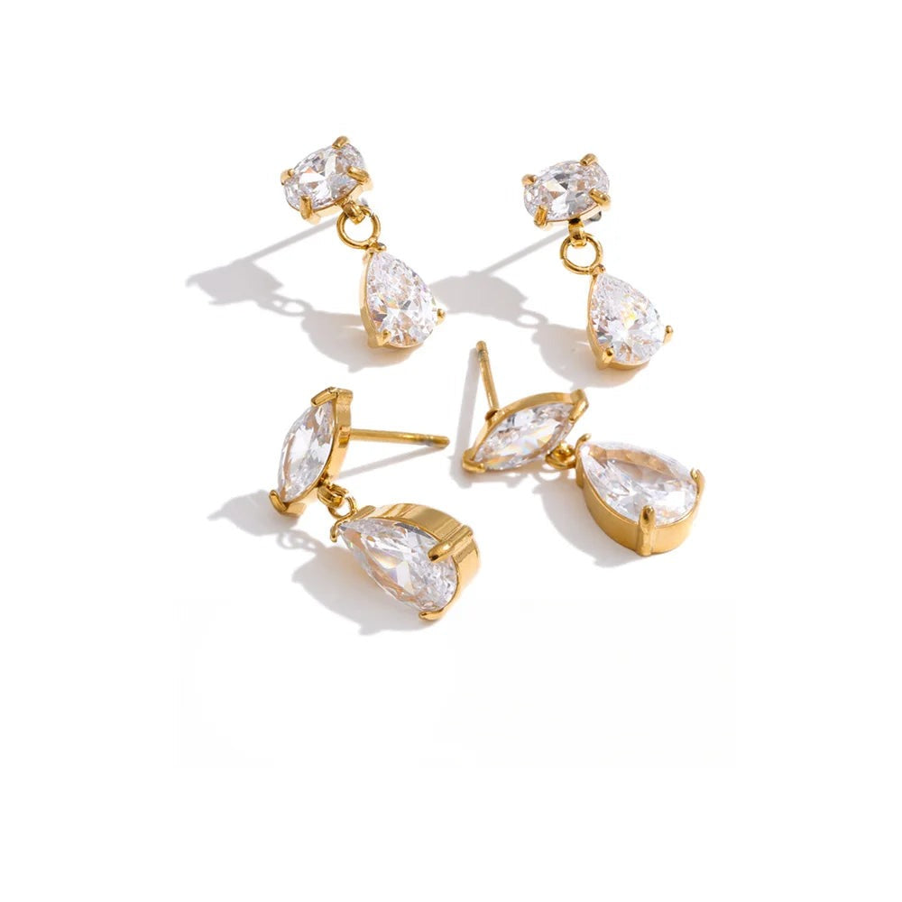 Cubic Zirconia Geometric Earrings — Gold-Plated Stainless Steel with Cubic Zirconia · PS1111