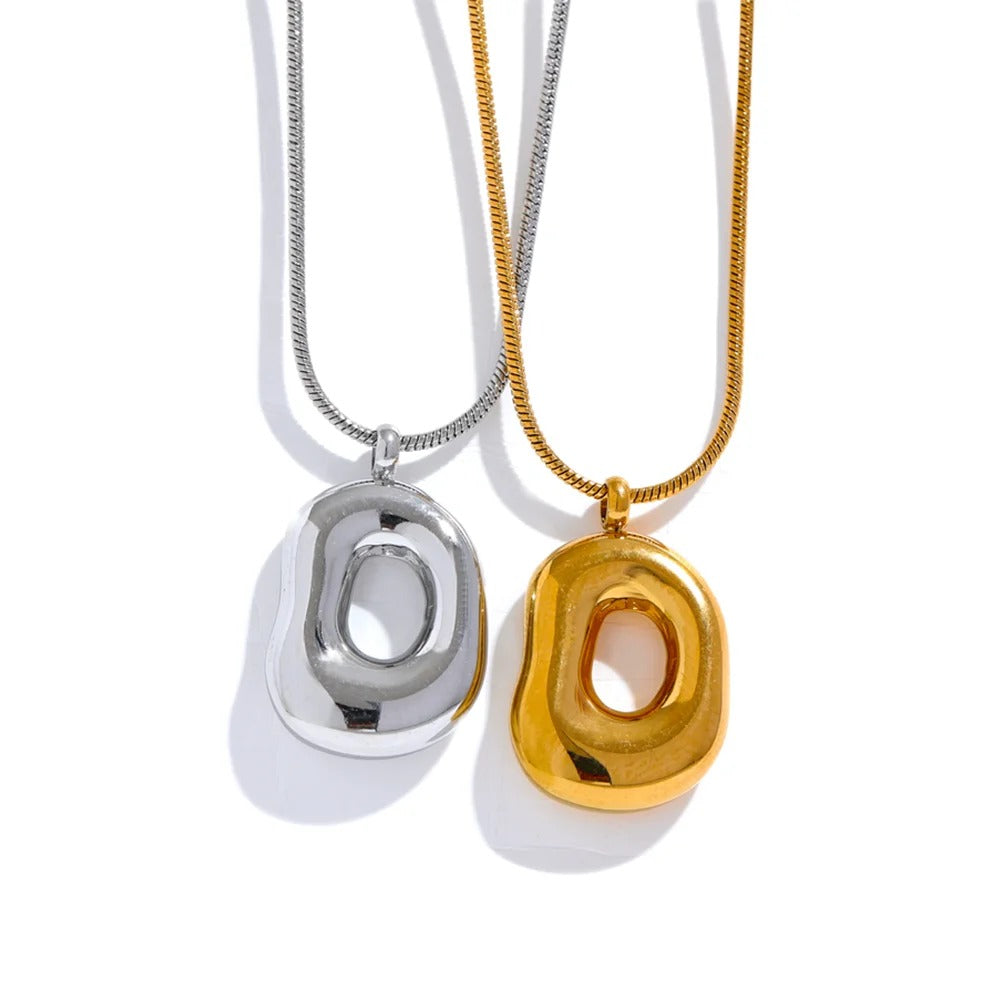 Gold-plated stainless steel necklace with two pendant shapes.