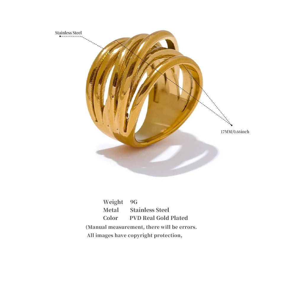 Geometric ring in 18K gold-plated stainless steel.