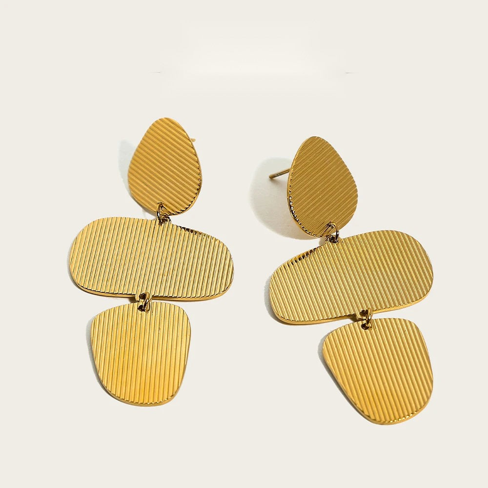 Drop Earrings Striped Metal Texture — 316L Stainless Steel · PS390