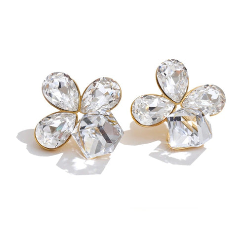 Crystal Flower Geometric Earrings — Gold-Plated Stainless Steel with Crystal · PS1534