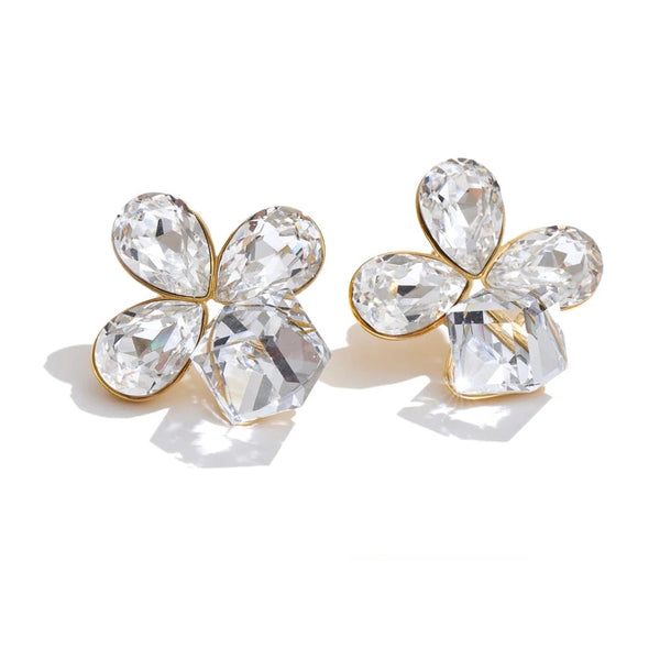 Crystal Flower Geometric Earrings — Gold-Plated Stainless Steel with Crystal · PS1534