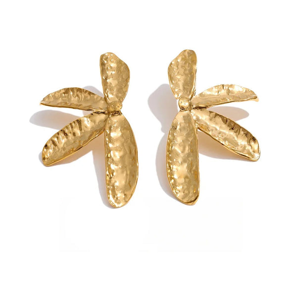Flower Hammered Earrings — Gold-Plated Stainless Steel · PS1263