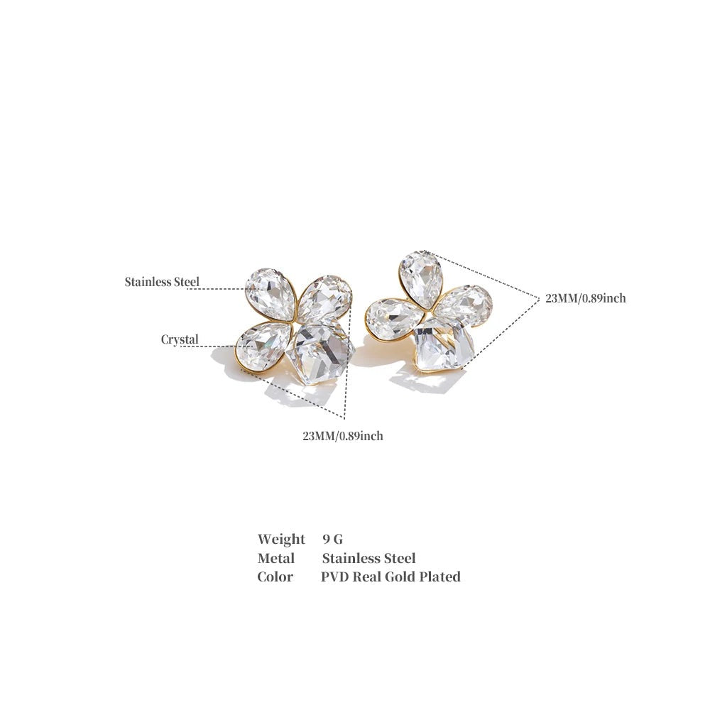 Crystal Flower Geometric Earrings — Gold-Plated Stainless Steel with Crystal · PS1534