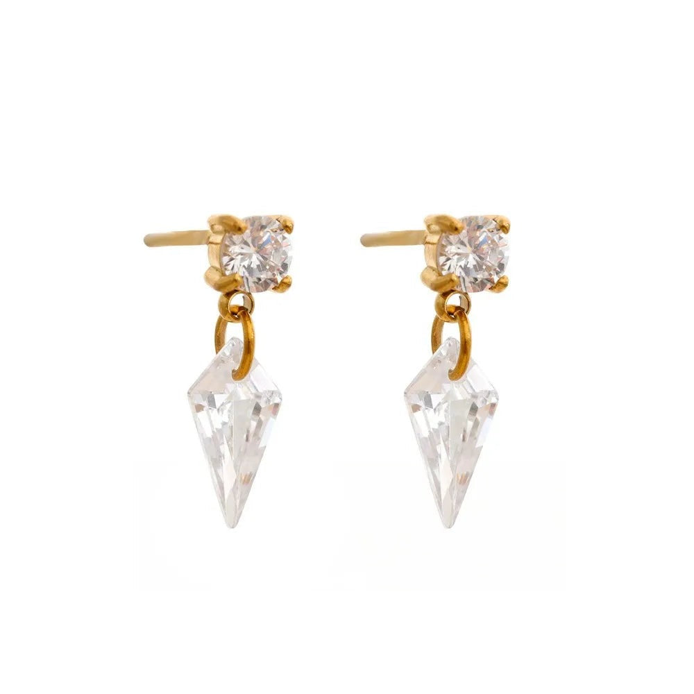 Cubic Zirconia Geometric Earrings — Gold-Plated Stainless Steel with Cubic Zirconia · PS1411