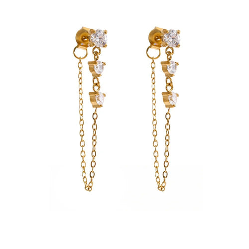 Gold-plated stainless steel earrings with cubic zirconia accents.