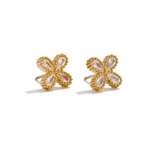 Gold-plated stainless steel earrings with cubic zirconia accents.