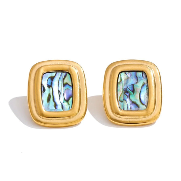 Gold-plated stainless steel earrings with shell inlay.