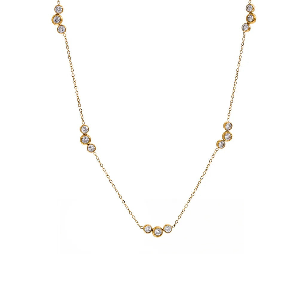 Gold-plated stainless steel necklace with cubic zirconia stones.