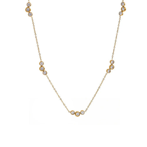 Gold-plated stainless steel necklace with cubic zirconia stones.