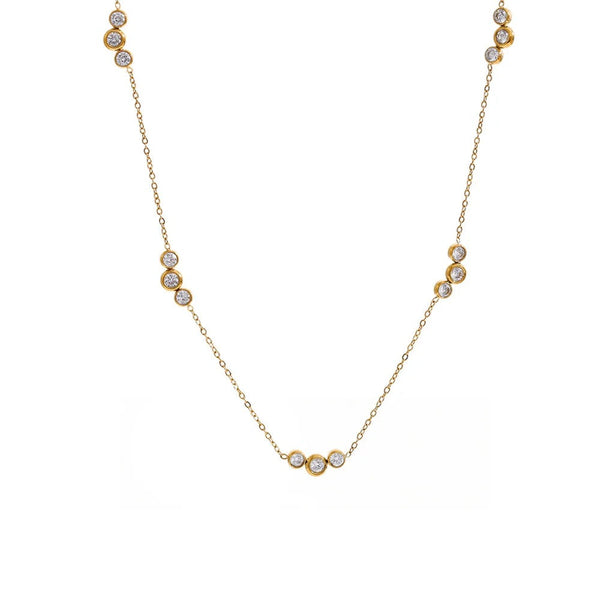Gold-plated stainless steel necklace with cubic zirconia stones.