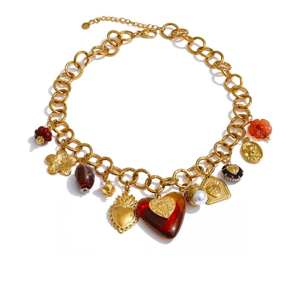 Acrylic Heart Flower Necklace — Gold-Plated Stainless Steel with Acrylic · PS1847
