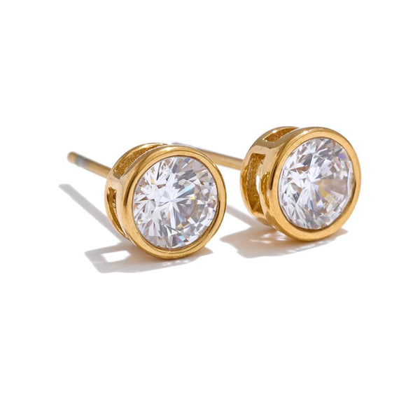 Gold-plated stainless steel earrings with cubic zirconia stones.