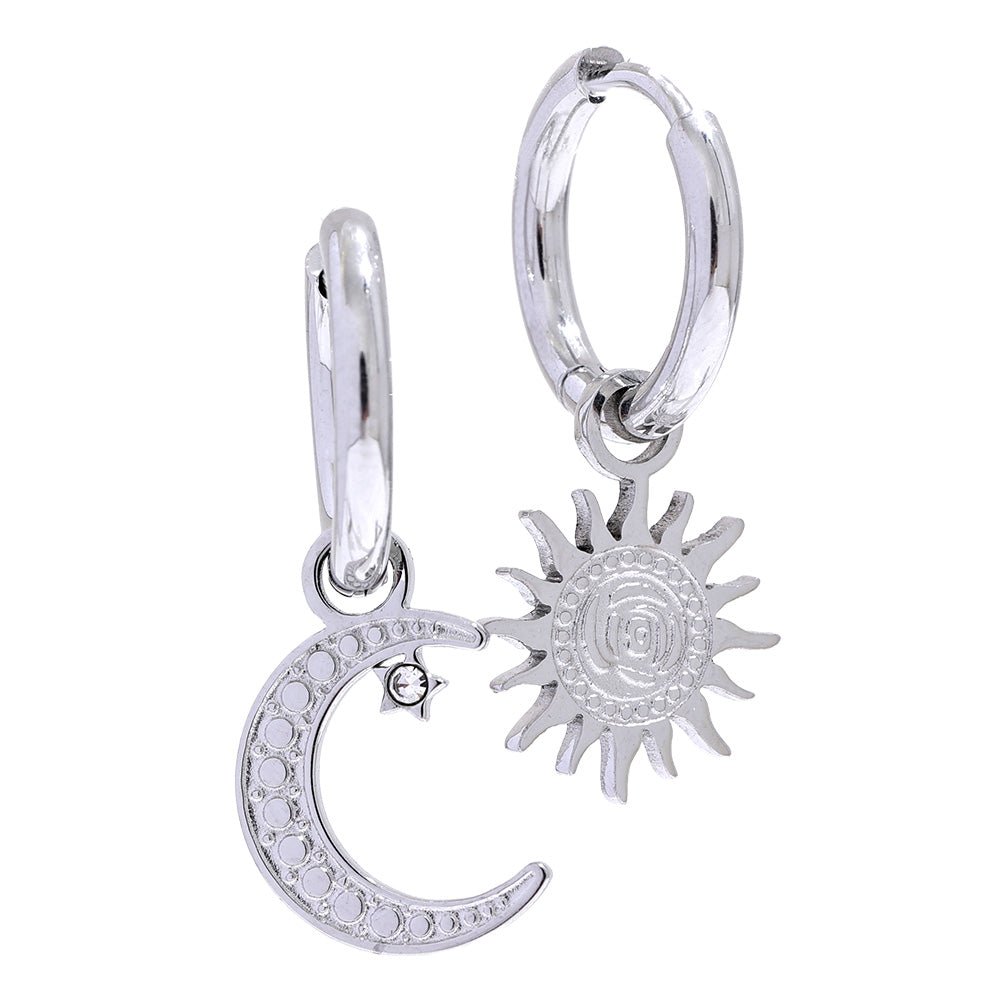 Star moon hammered earrings in gold-plated stainless steel.