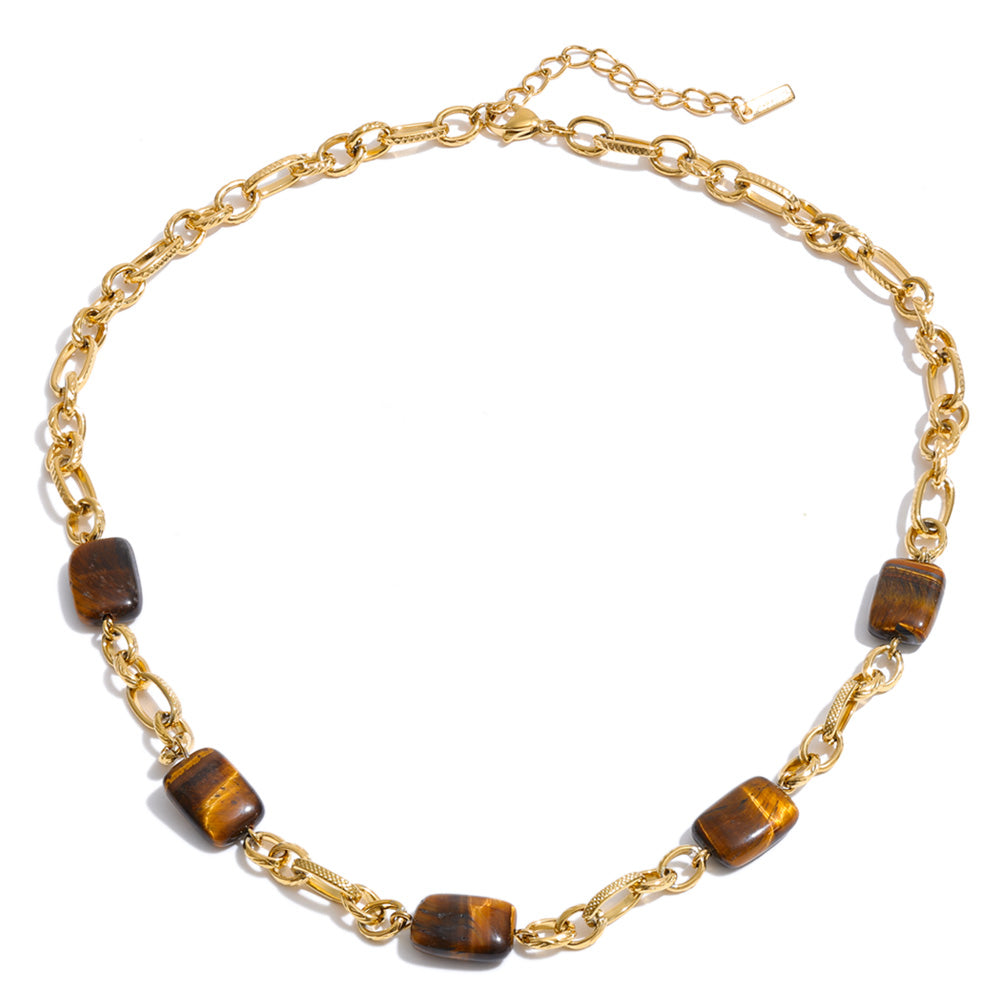Natural stone geometric chain necklace in gold-plated stainless steel with natural stone.