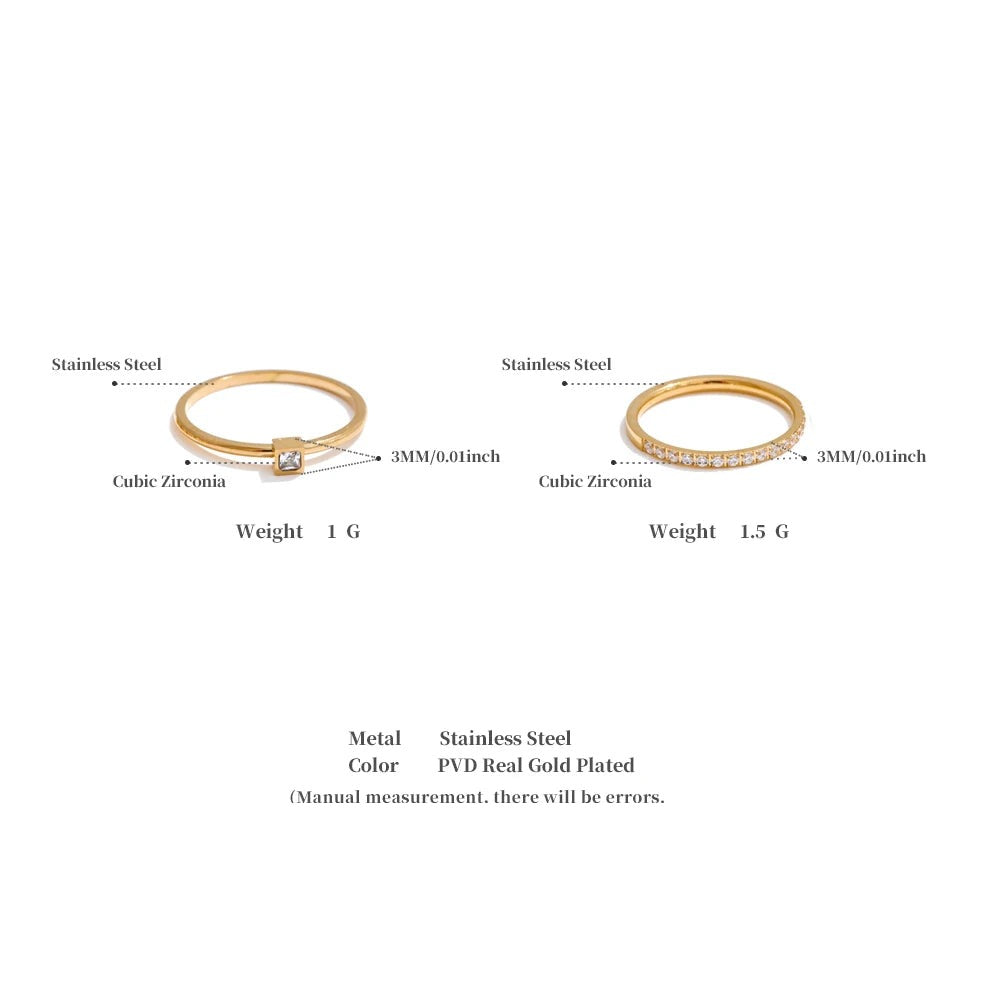 Cubic zirconia geometric ring in 18K gold-plated stainless steel with cubic zirconia.