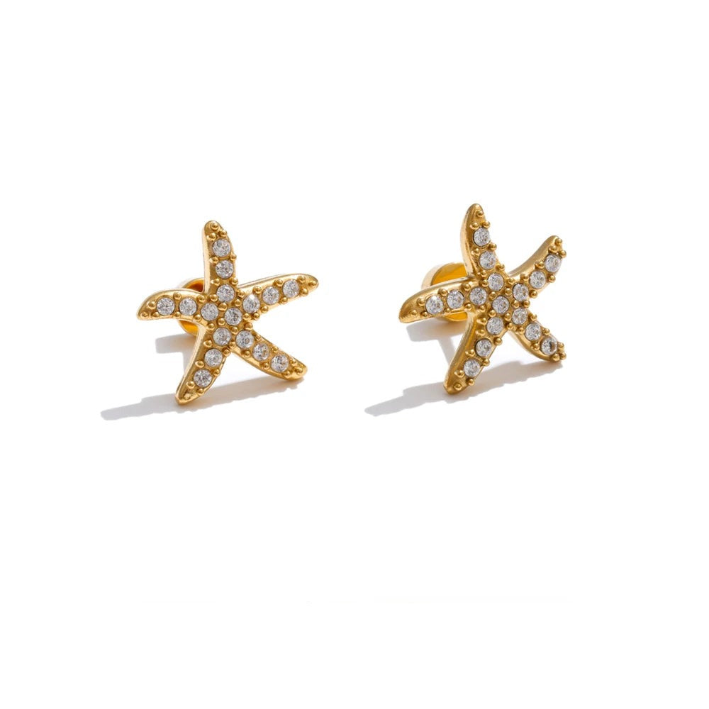 Cubic Zirconia Star Earrings — Gold-Plated Stainless Steel with Cubic Zirconia · PS1525