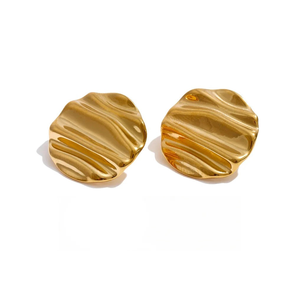 Gold-plated stainless steel earrings with a textured design.