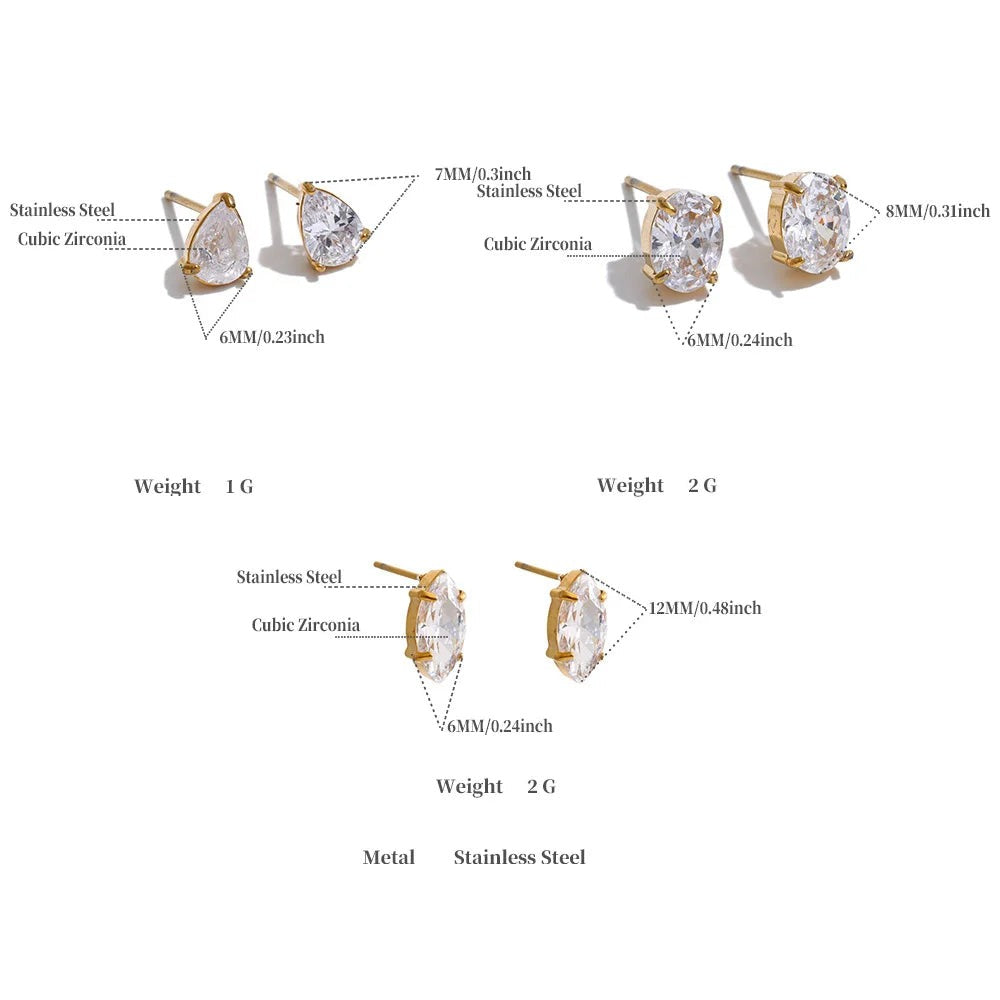 Cubic Zirconia Geometric Earrings — Gold-Plated Stainless Steel with Cubic Zirconia · PS2019