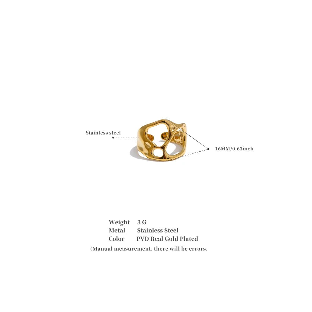 Geometric ring in gold-plated stainless steel.