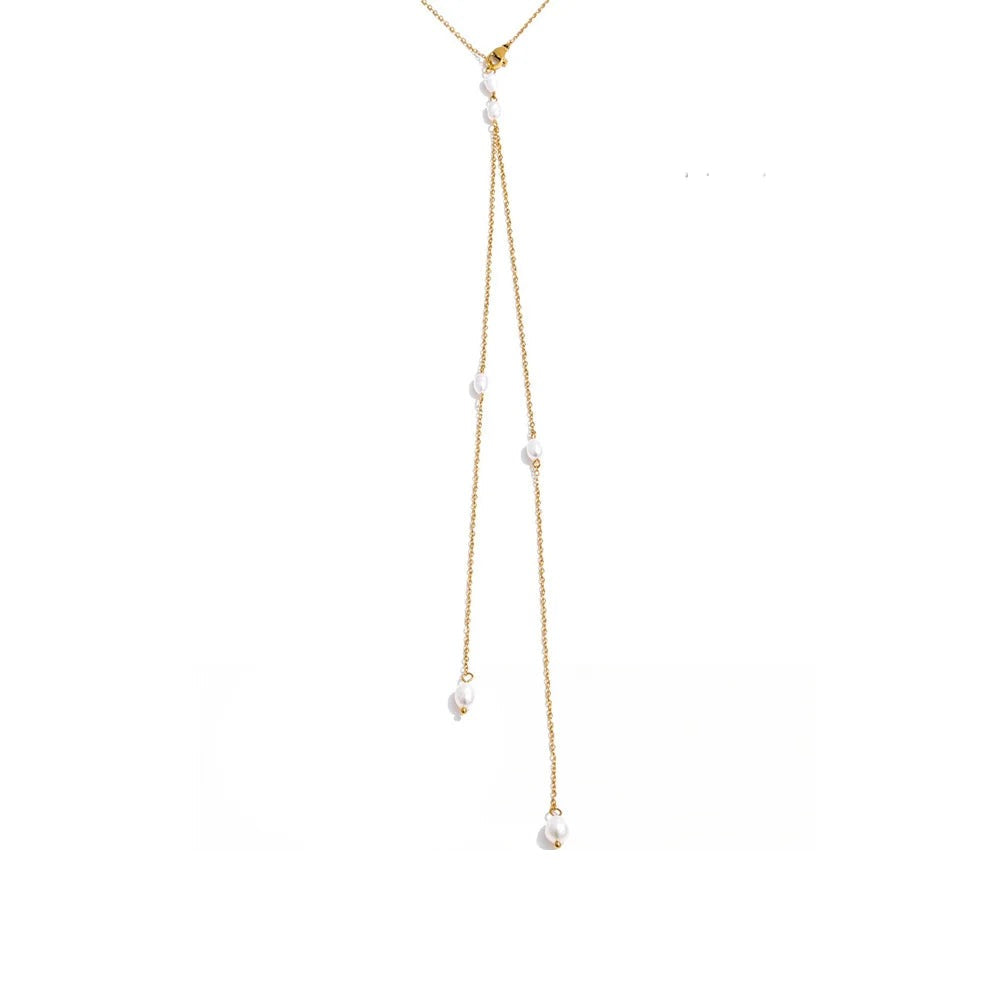 Gold-plated stainless steel necklace with freshwater pearl pendant.