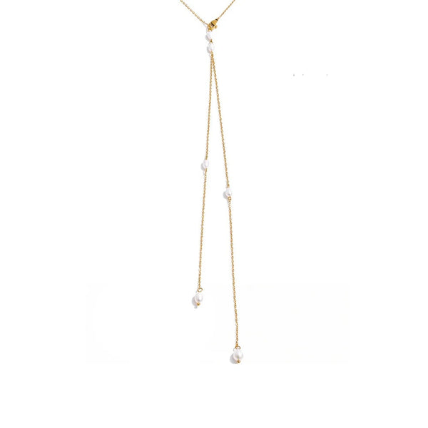 Gold-plated stainless steel necklace with freshwater pearl pendant.