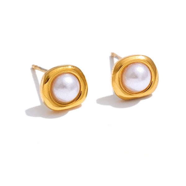 Gold-plated stainless steel earrings with pearl accents.