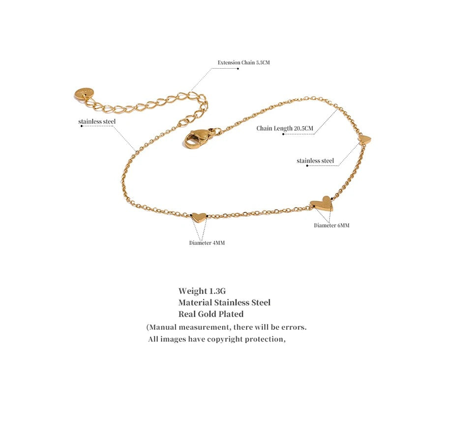 Heart Chain Anklet — Gold-Plated Stainless Steel · PS1660