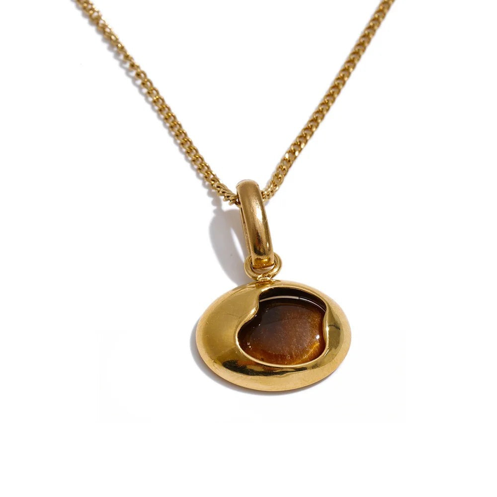 Gold-plated necklace featuring a natural stone pendant.