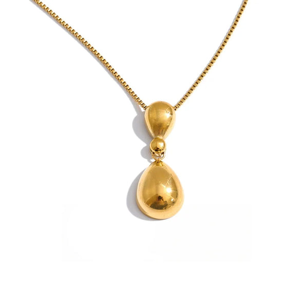 Gold-plated stainless steel necklace with a large teardrop pendant.