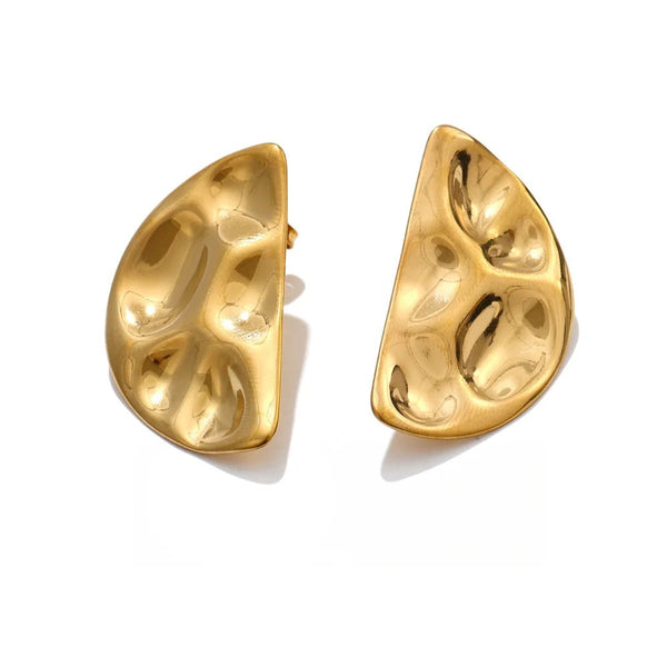Gold-plated stainless steel earrings with a leaf design.