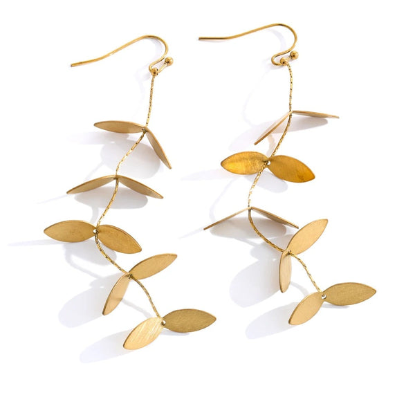 Gold-plated stainless steel earrings with a leaf design.