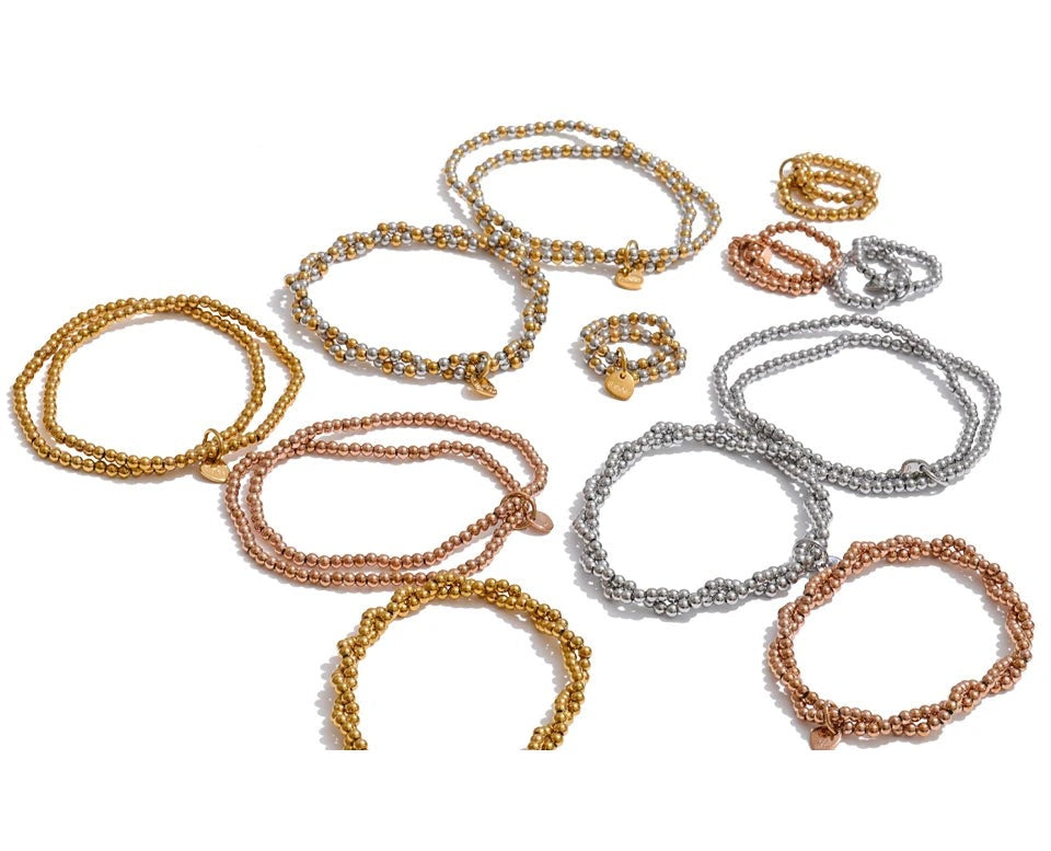 Beaded geometric bracelet in gold-plated stainless steel.