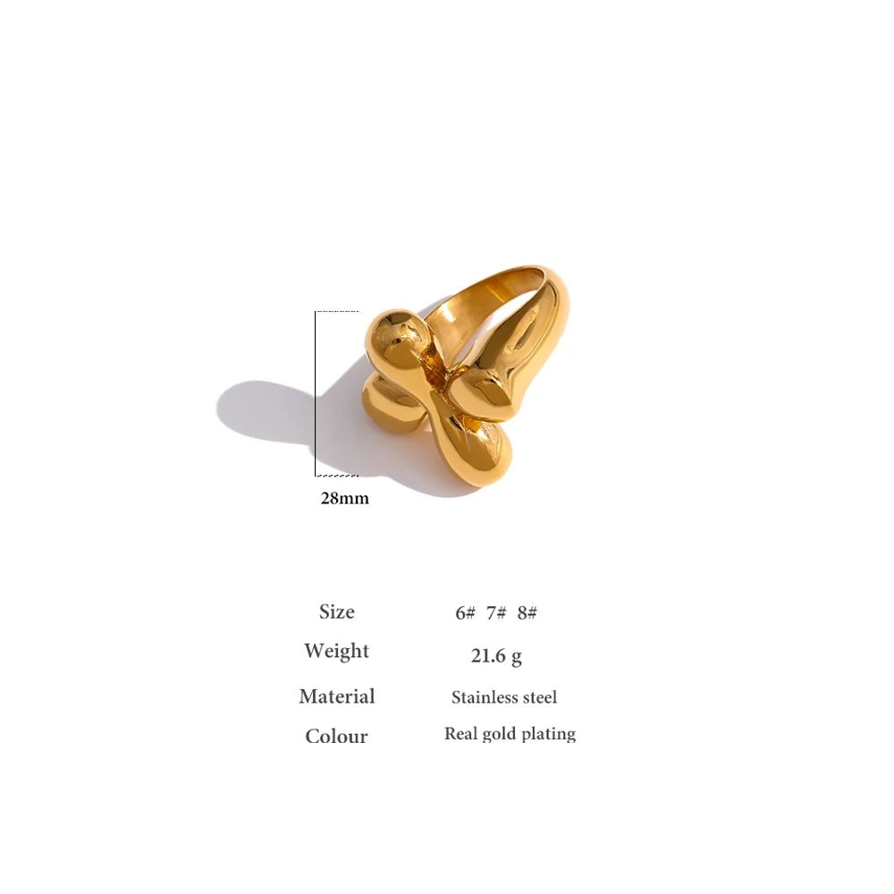 Hammered geometric ring in 18K gold-plated stainless steel.