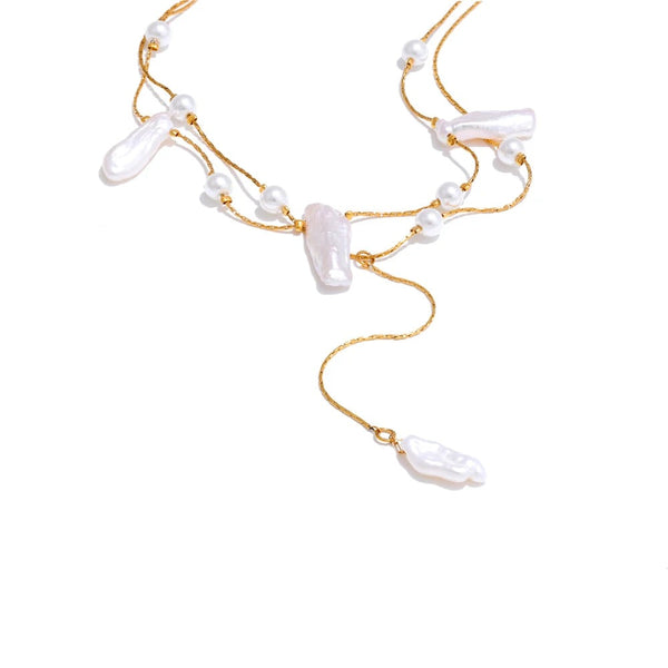 Gold-plated stainless steel necklace with freshwater pearls.