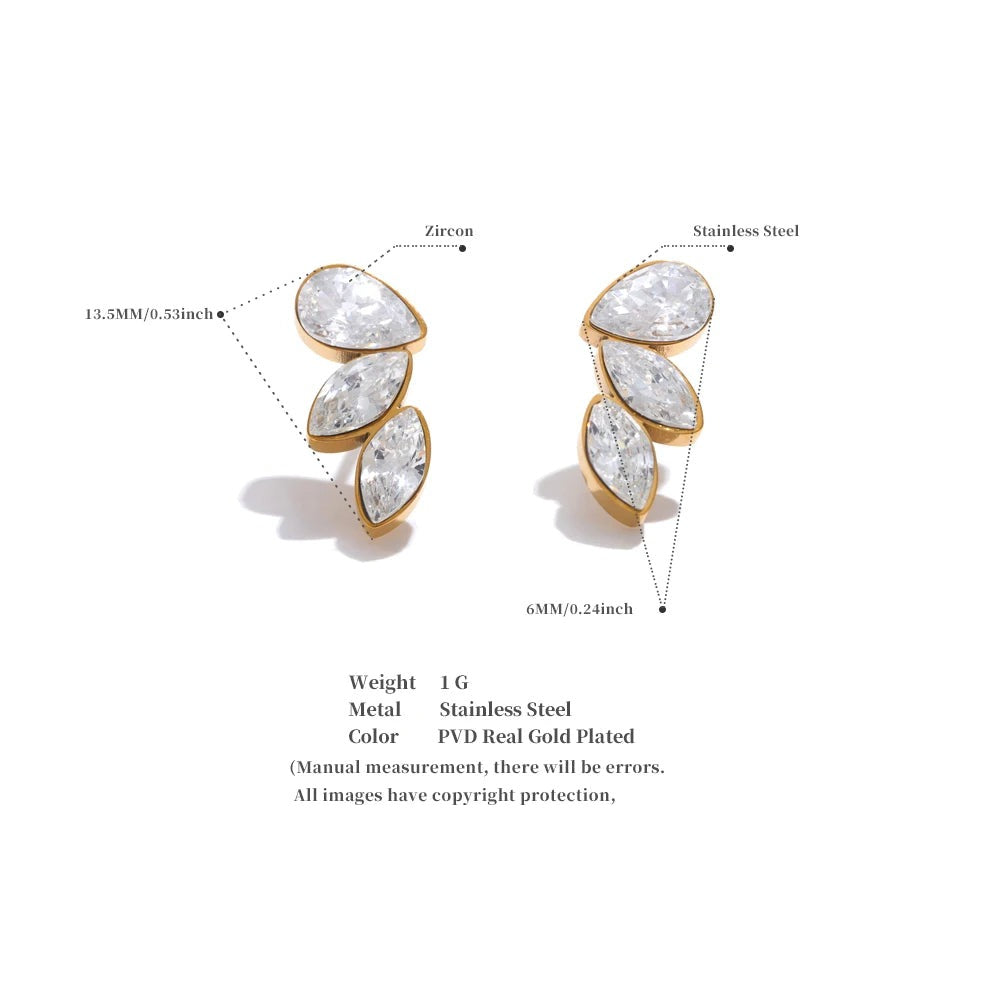 Cubic Zirconia Geometric Earrings — Gold-Plated Stainless Steel with Cubic Zirconia · PS1869
