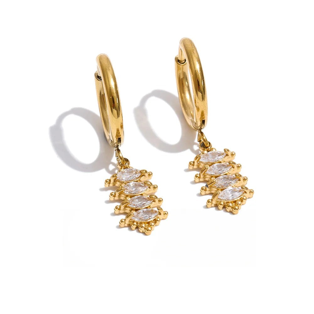 Cubic Zirconia Geometric Earrings — Gold-Plated Stainless Steel with Cubic Zirconia · PS1302